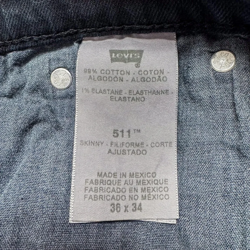 Levis 511 Jeans Mens 36 Black‎ Slim Fit Stretch Charcoal Denim Zip Fly 36x35